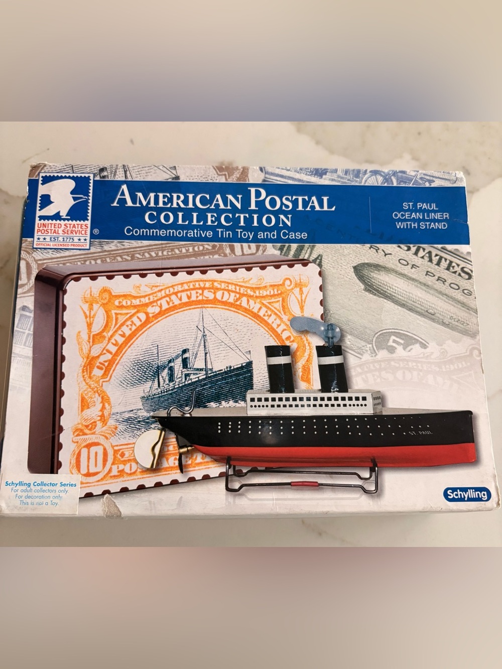 American Postal Collection Commemorative Tin Toy Ship - Black & Red
